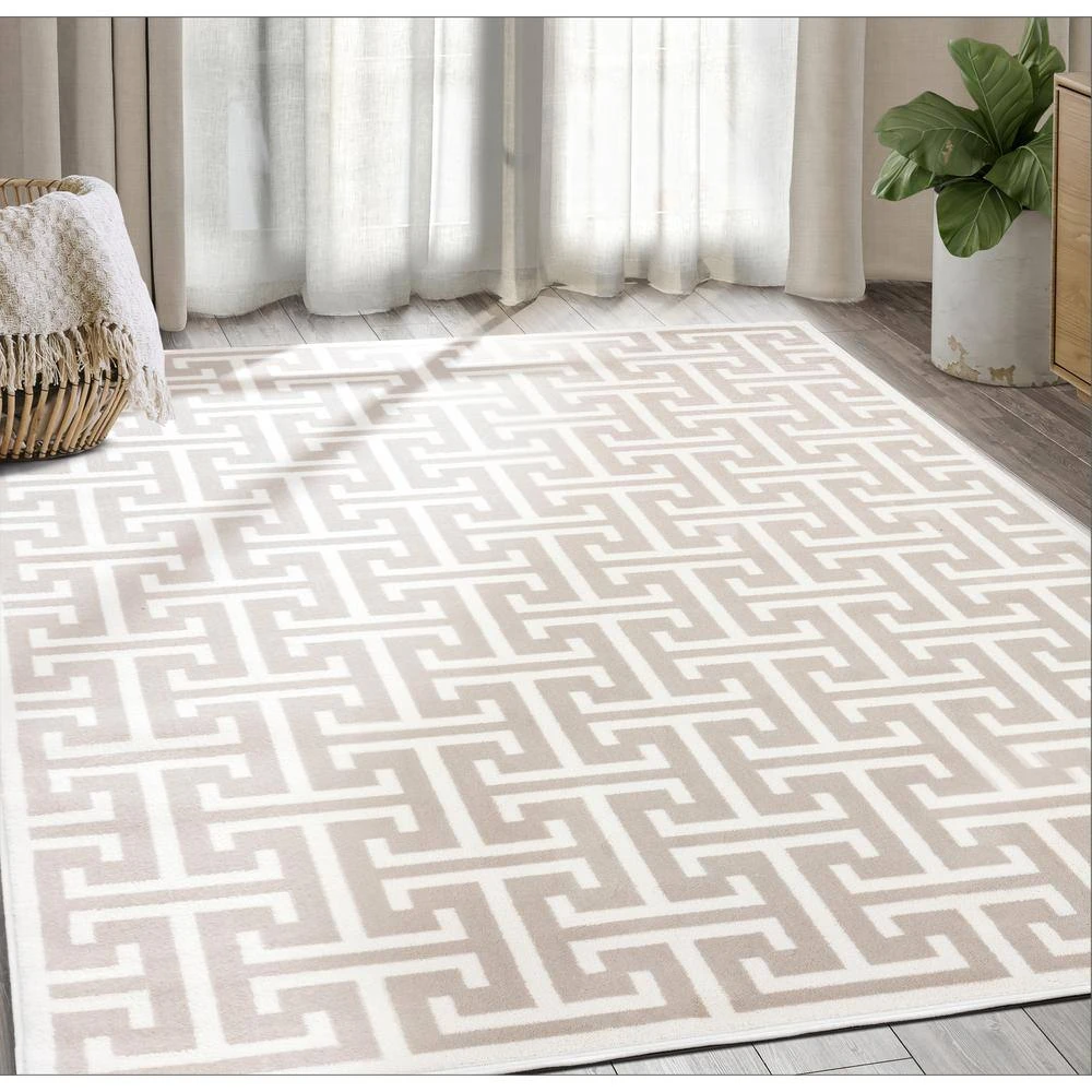 Arto Beige 5 ft. 3 in. x 7 ft. 6 in. Abstract Polypropylene Area Rug by Abani - Image 6