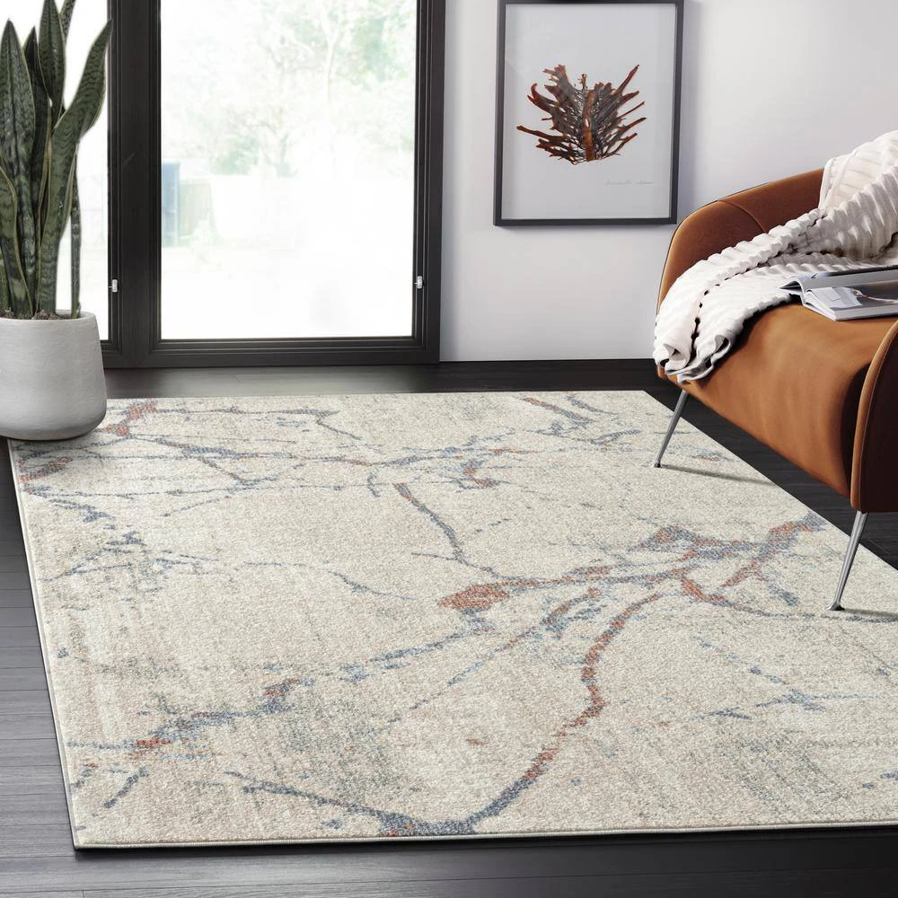 Milas Beige 5 ft. 3 ft. x 7 ft. 6 in. Abstract Polypropylene Area Rug by Abani - Image 10