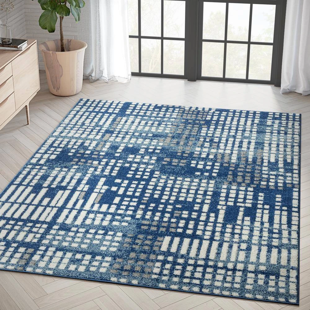 Casa Blue 4 ft. x 6 ft. Geometric Polypropylene Area Rug by Abani - Image 8