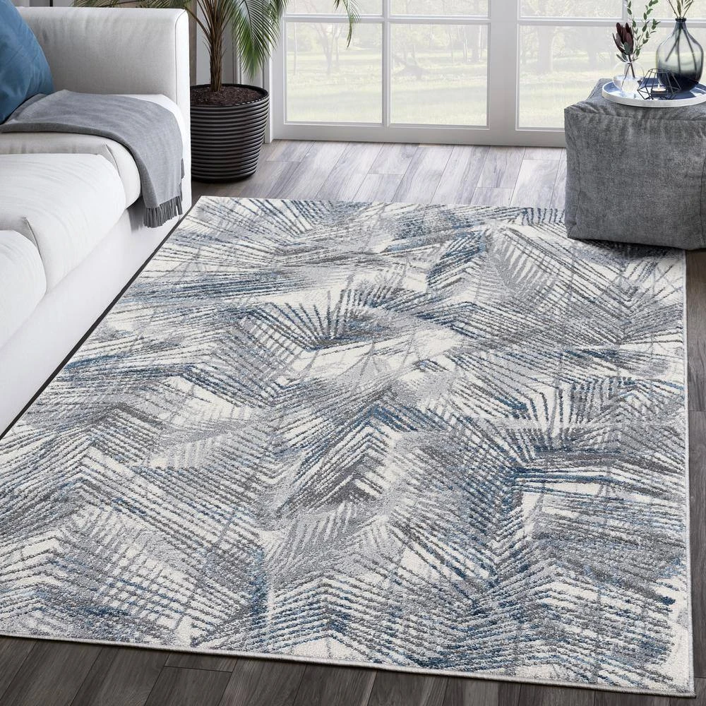 Abani Rugs MIST MIS130A Leaves Blue 5 ft. 3 in. x 7 ft. 6 in. Area Rug - Image 8