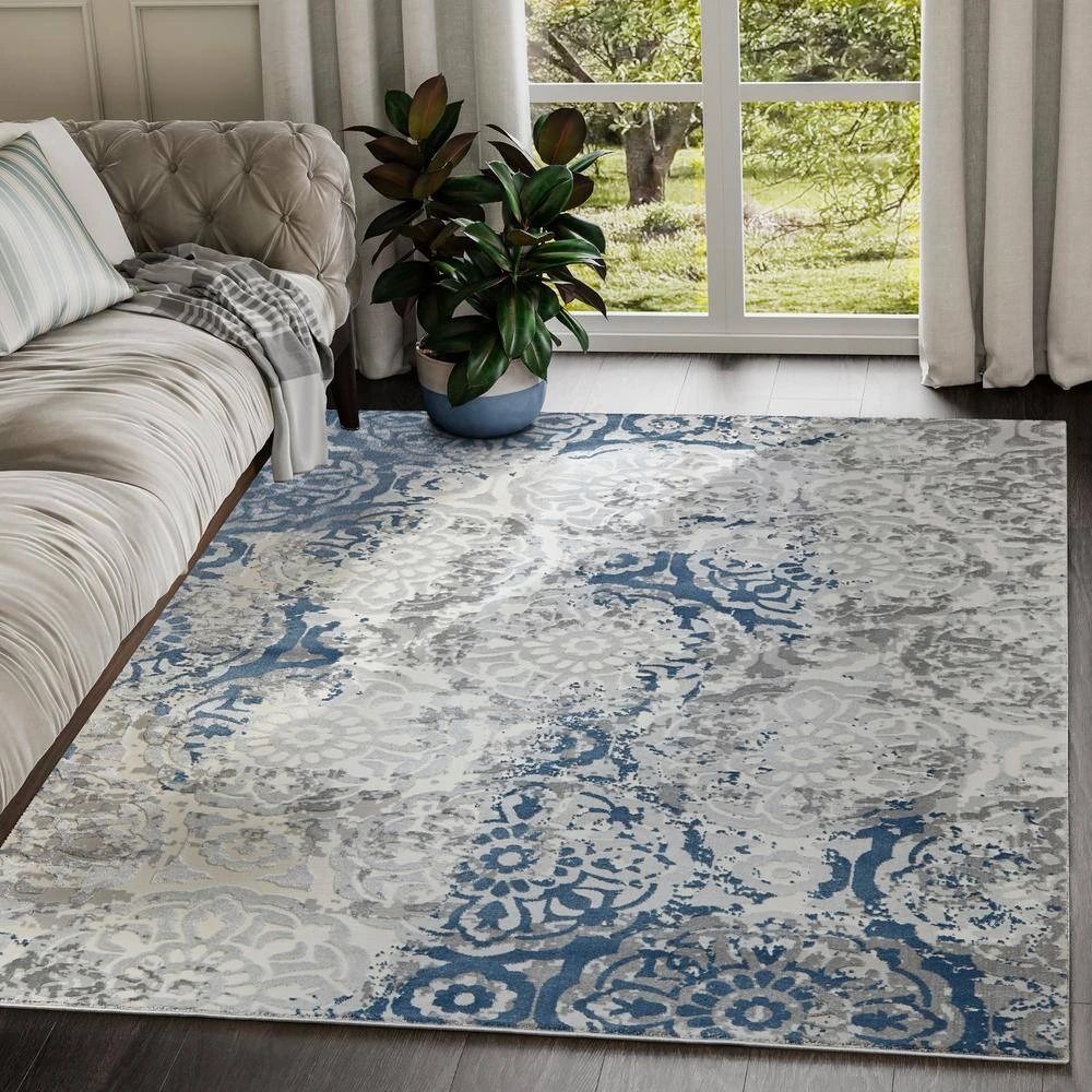 Nova Blue 5.3 ft. x 7.6 ft. Abstract Polyester Area Rug by Abani - Image 7