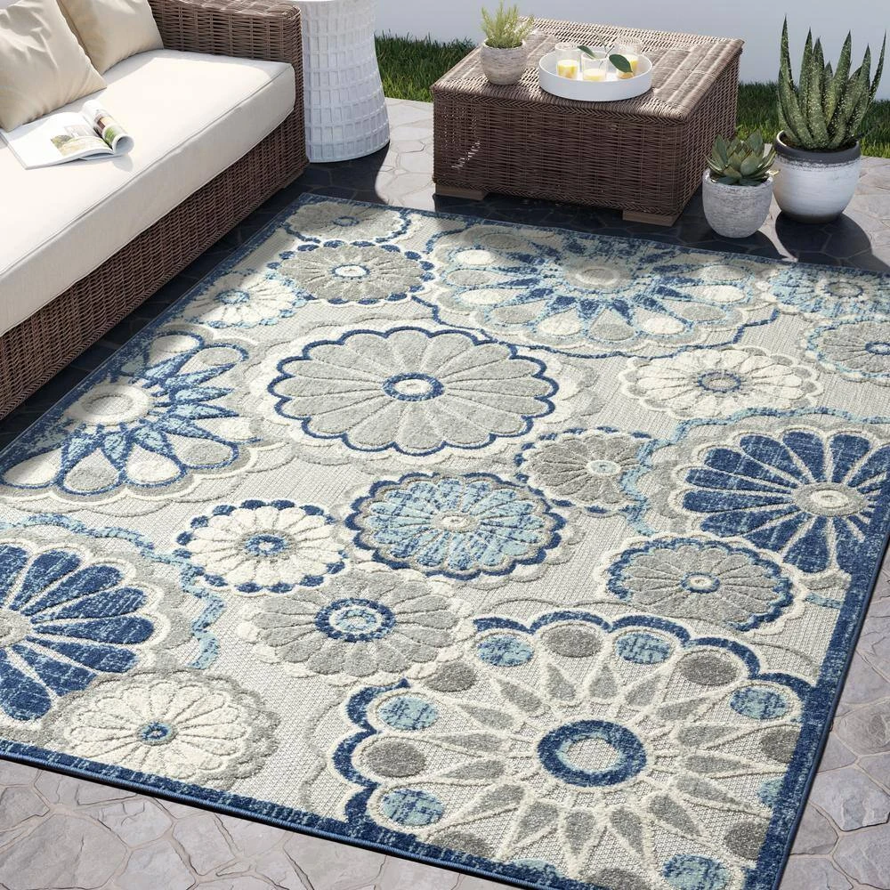 Hampton Grey 4 ft. x 6 ft. Floral Polypropylene Area Rug by Abani - Image 8
