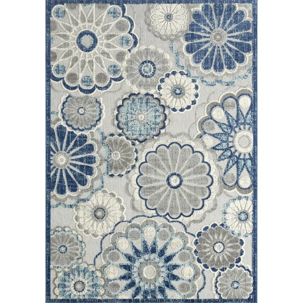Hampton Grey 4 ft. x 6 ft. Floral Polypropylene Area Rug by Abani