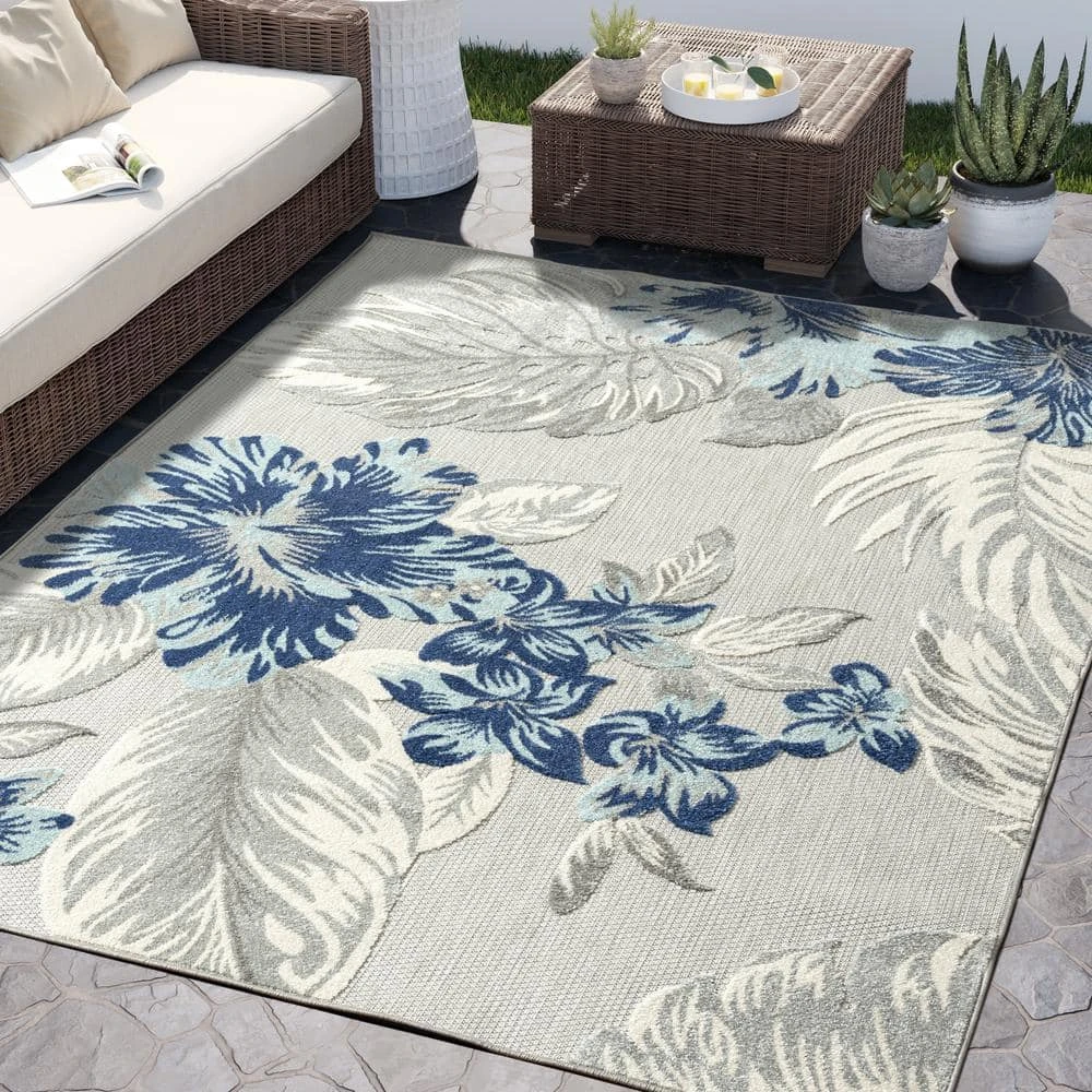 Hampton Grey 4 ft. x 6 ft. Floral Polypropylene Area Rug by Abani - Image 8