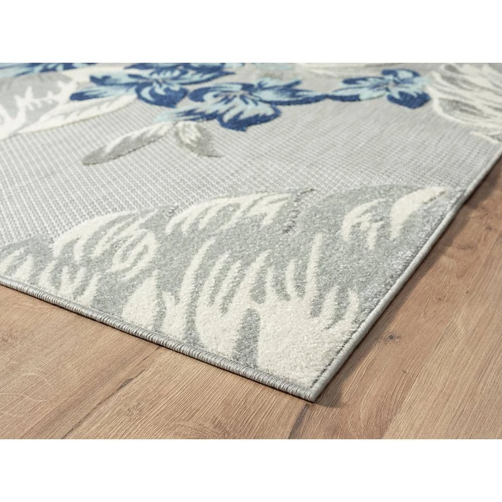 Hampton Grey 4 ft. x 6 ft. Floral Polypropylene Area Rug by Abani - Image 3