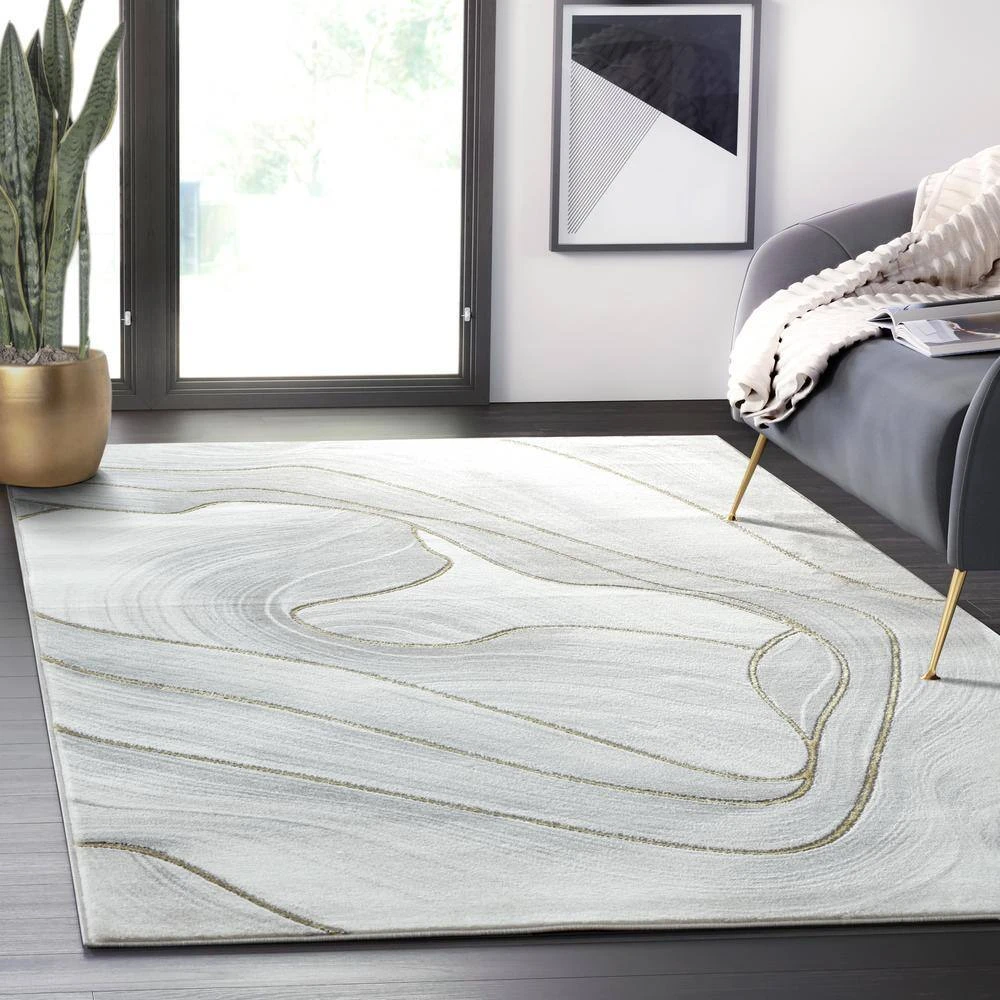 Luna Grey 4 ft. x 6 ft. Abstract Polyester Area Rug by Abani - Image 7