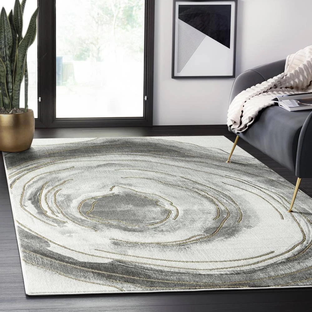 Luna Grey 5 ft. 3 in. x 7 ft. 6 in. Abstract Polyester Area Rug by Abani - Image 8