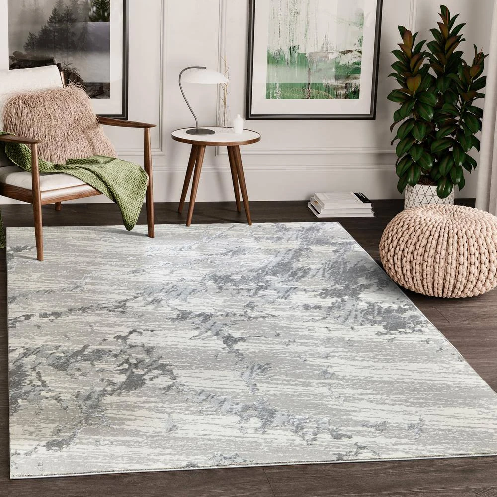 Nova Grey 5.3 ft. x 7.6 ft. Abstract Polyester Area Rug by Abani - Image 7