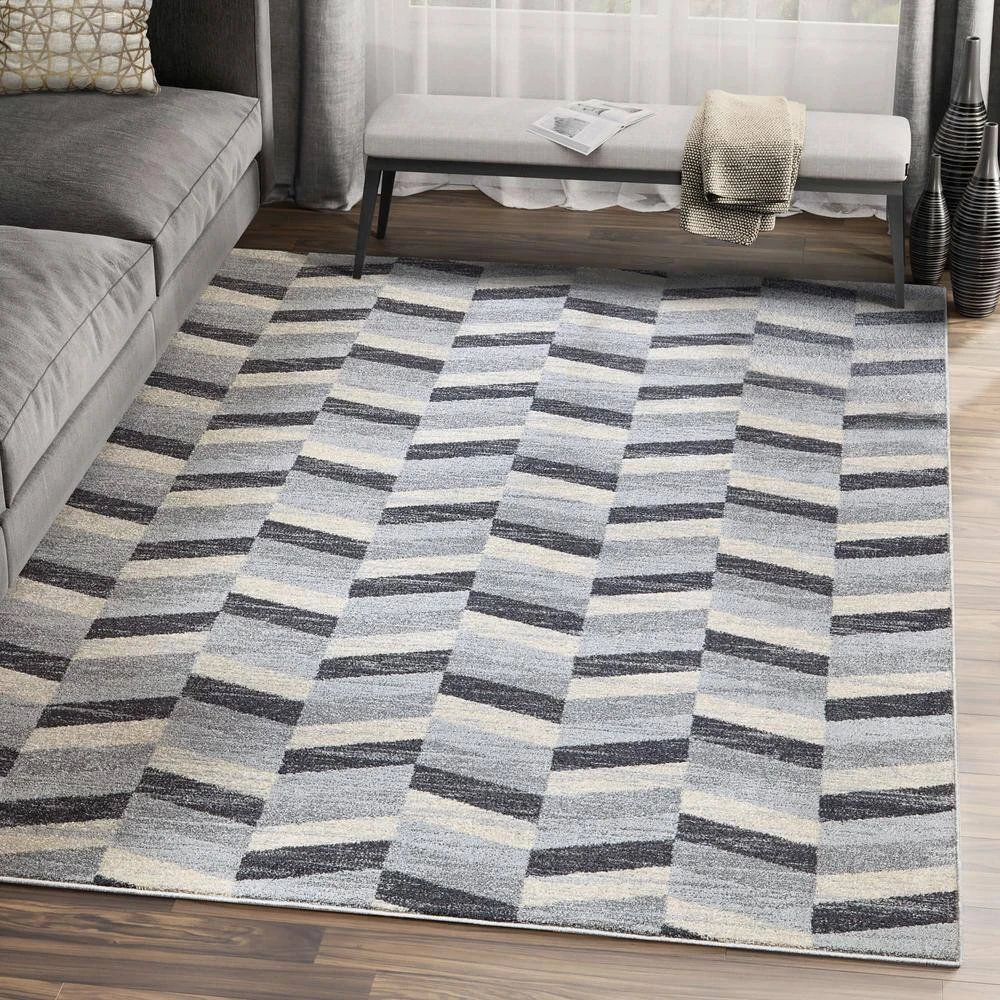 Quartz Grey 5 ft. 3 ft. x 7 ft. 6 in. Geometric Polypropylene Area Rug by Abani - Image 7