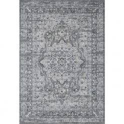 Troy Grey 5 ft. 3 ft. x 7 ft. 6 in. Oriental Polypropylene Area Rug by Abani