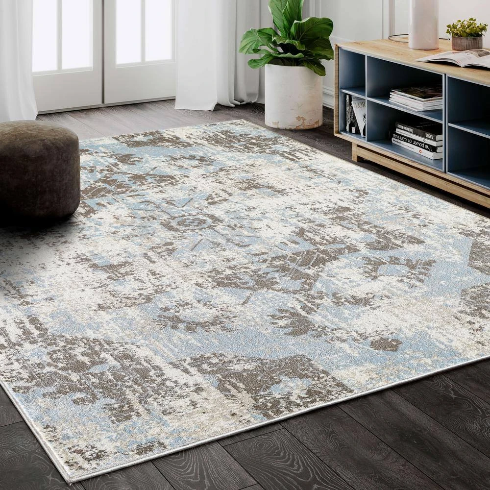 Urbana Grey 3 ft. x 5 ft. Distressed Polypropylene Area Rug by Abani - Image 7