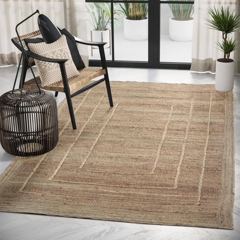 Jute Natural 7.9 ft. x 10.2 ft. Geometric Jute Area Rug by Abani - Image 5