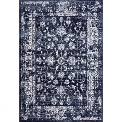 Troy Navy 5 ft. 3 ft. x 7 ft. 6 in. Oriental Polypropylene Area Rug by Abani
