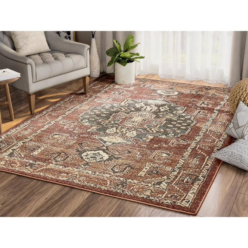 Mesa Orange 4 ft. x 6 ft. Distressed Polypropylene Area Rug by Abani - Image 7